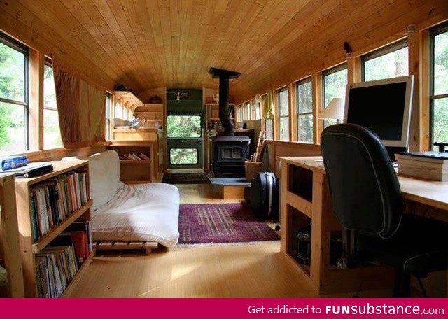 Old school bus turned into a tiny moving home