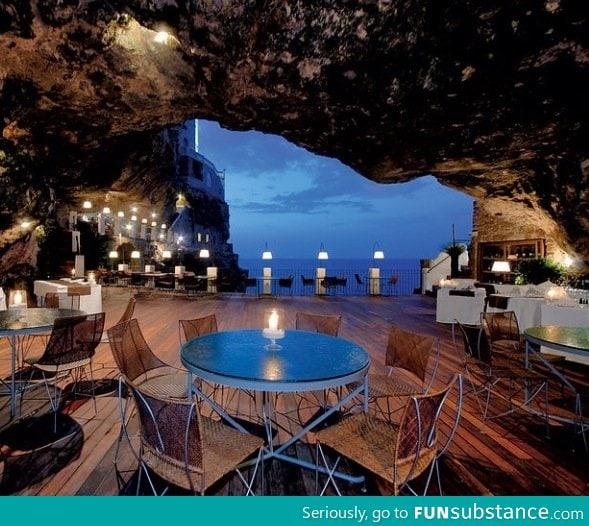 Restaurant in a cave in Italy