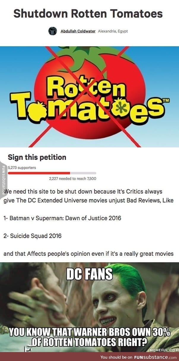 DC fans urge to shut down rotten tomatoes