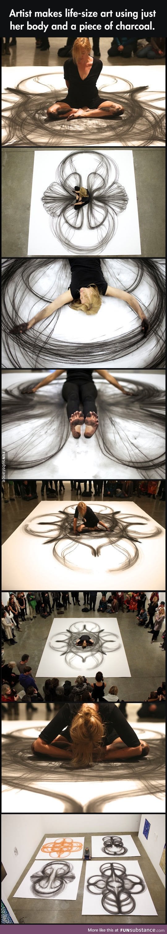 Artist uses her body and a piece of charcoal to create this