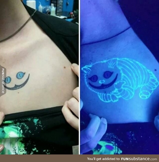 Ultraviolet tattoo of the Cheshire Cat