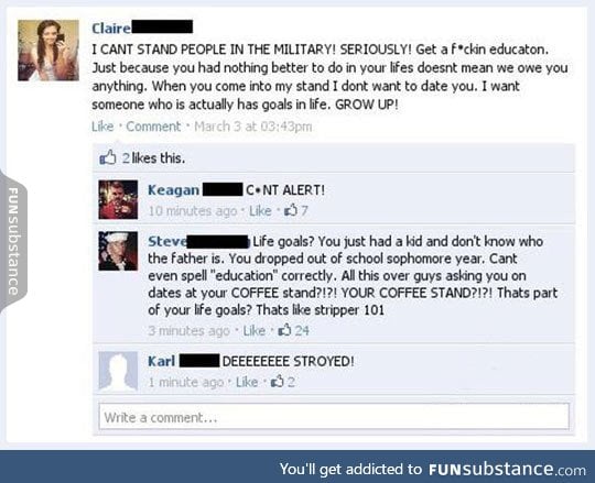 This girl got owned after making an anti-military comment