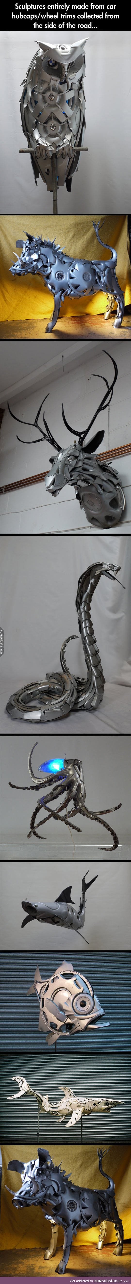 Epic sculptures made with car parts