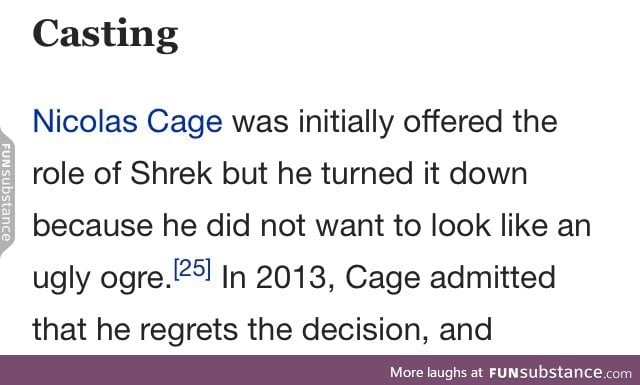 Nicolas  Cage as Shrek..can you imagine