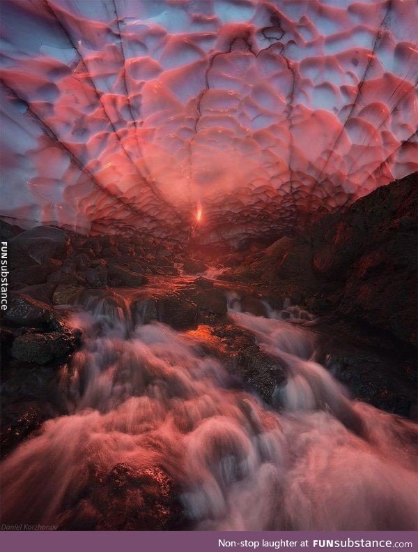 An ice cave under a volcano