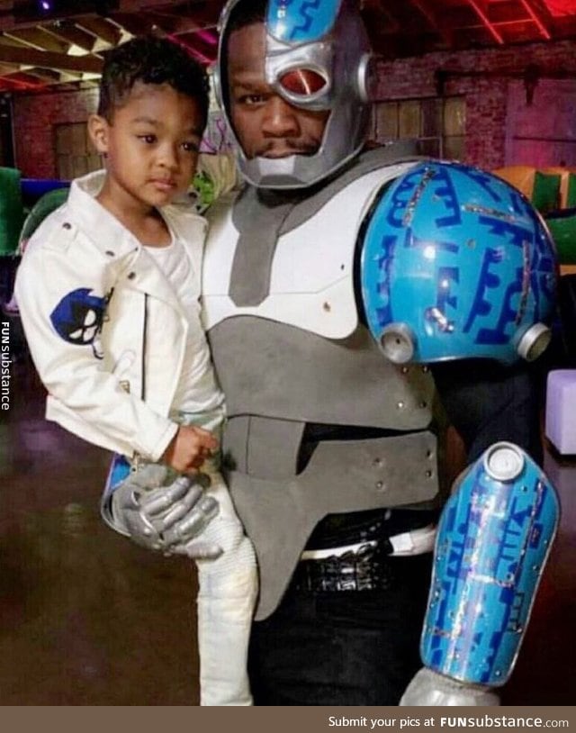 50 cent dressed as Cyborg for his sons birthday party