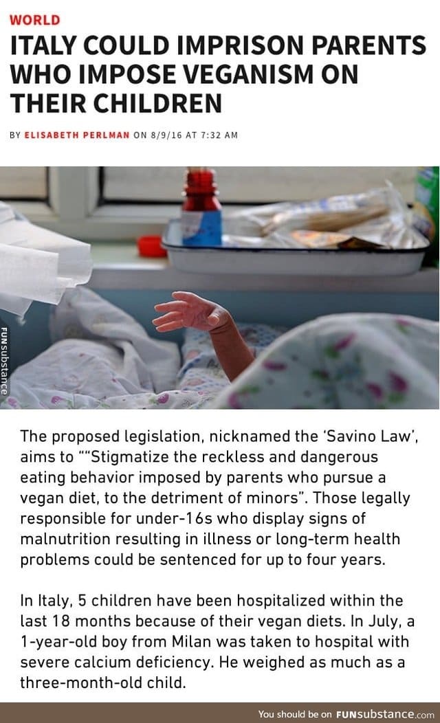 Italian parents will be charged if their children are malnourished