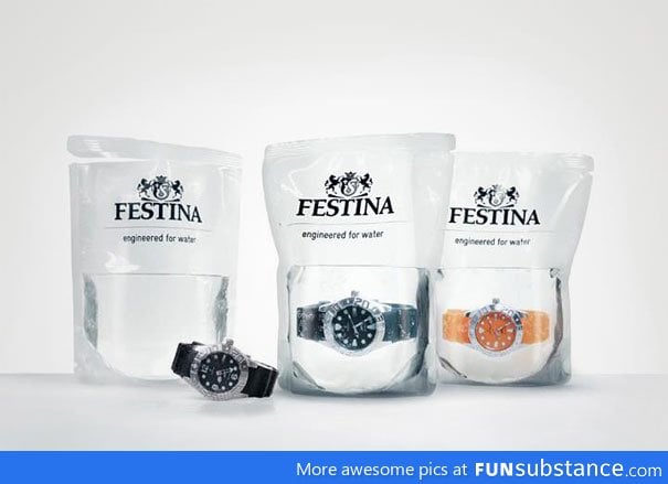 Waterproof watches sold in bags of water