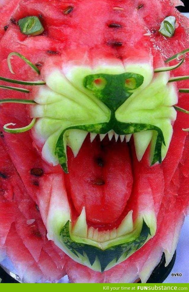Tiger carved out of a watermelon