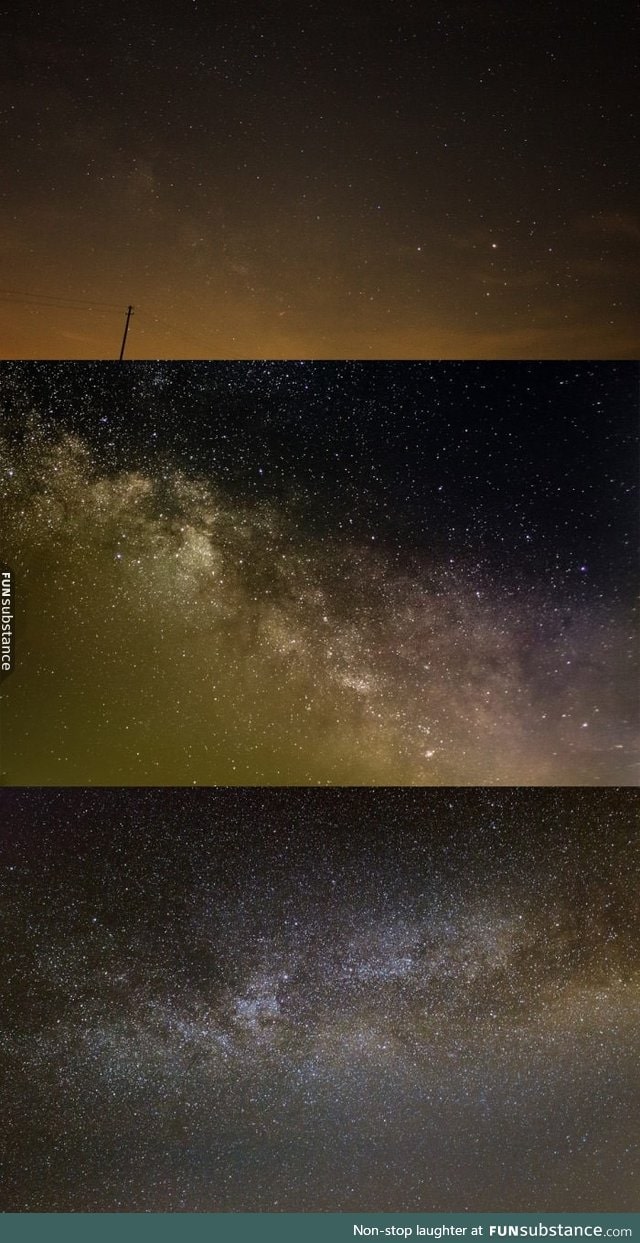 3 Milky Way photos taken in different places - Light pollution really makes the difference