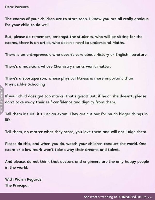A school principal in Singapore sent this to parents