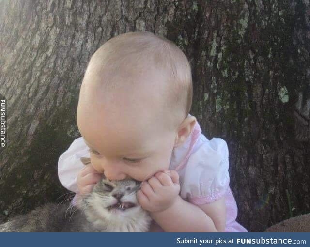 Tiny hooman munching on some cate