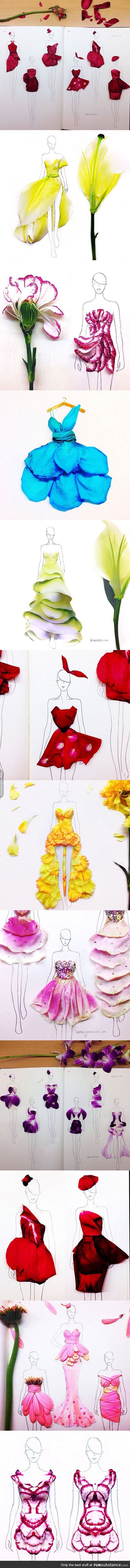 Real flower petals as clothing