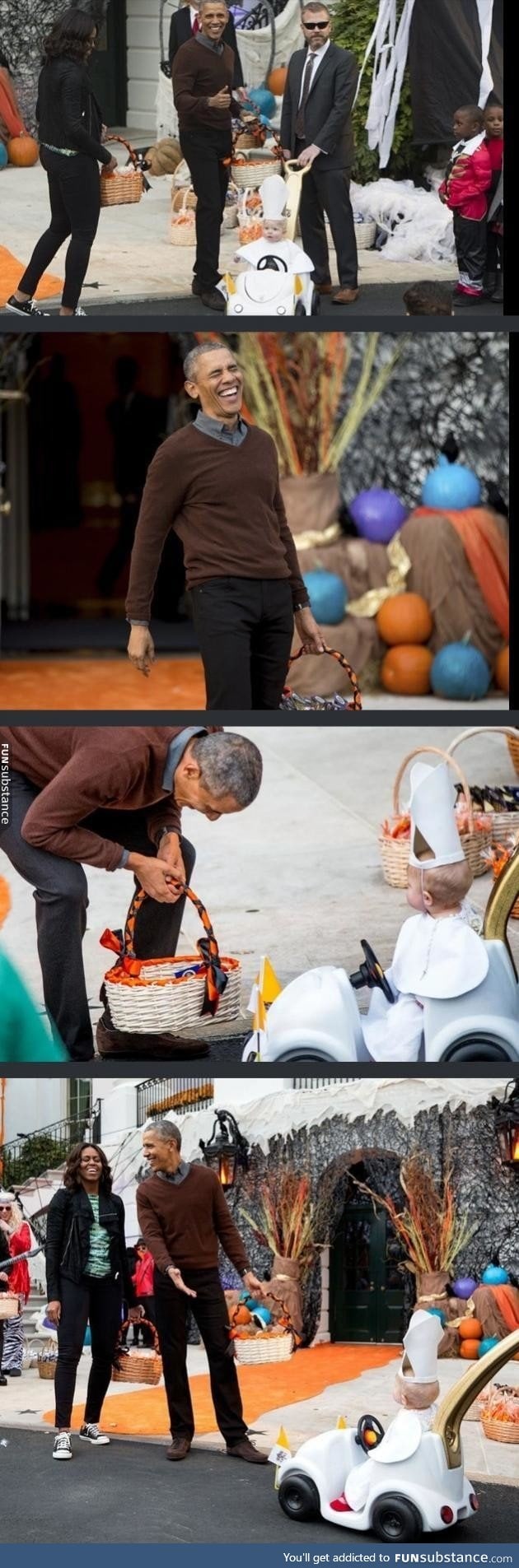 Obama's endearing reaction to a baby dressed as a pope