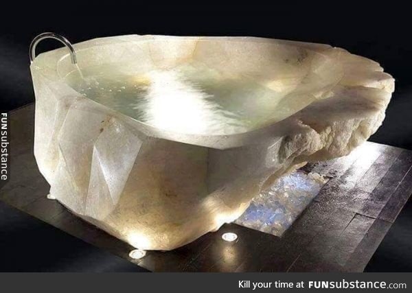 A bathtub cut from a single piece of quartz