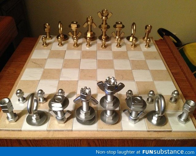 Chess set I made out of nuts and bolts