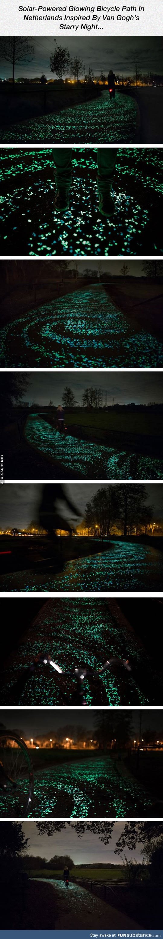 Glowing bicycle path