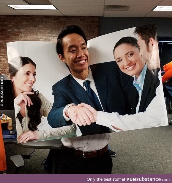 Guy dressed up as a stock photo for Halloween