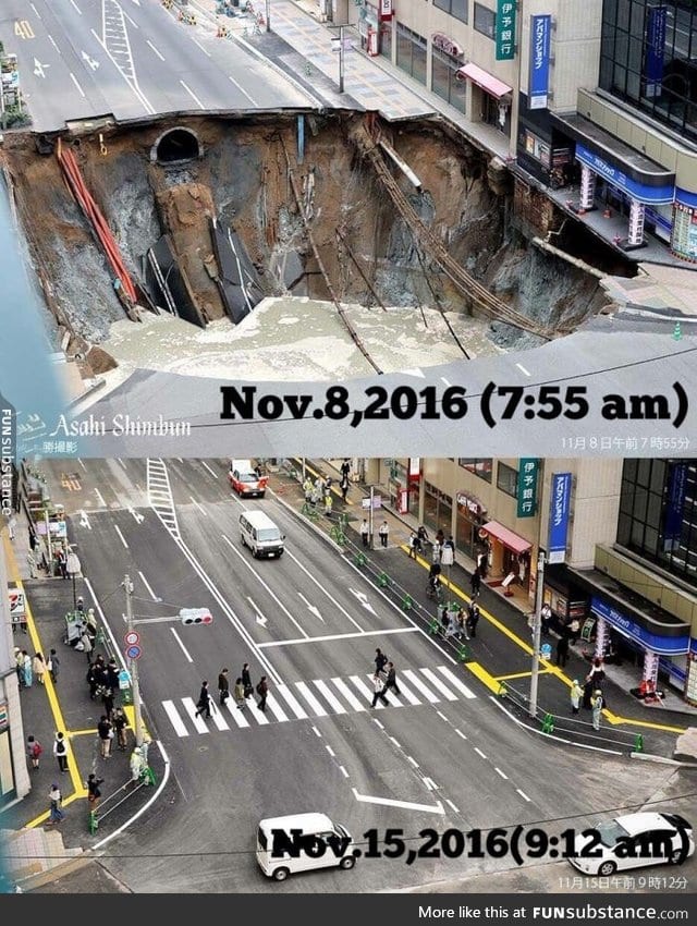 It only took a week to fix sinkhole in Hakata Station in Japan