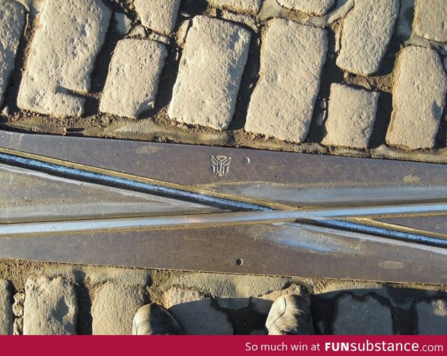 Autobot logo milled to a tramway track