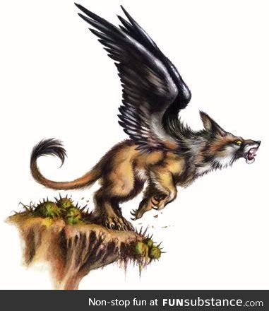 Rare Mythical Creatures III: I present to you the Chamrosh, a wolf-bird