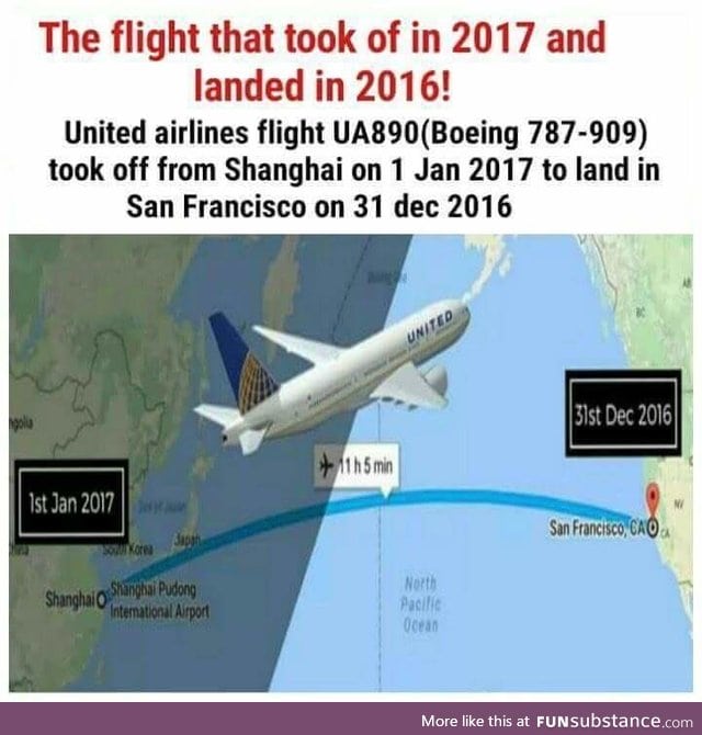 A flight that took off in 2017 and landed in 2016