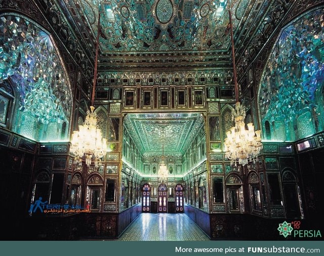 Diamond hall of Golestan Palace in Iran, splendid mirror art,so many details and geometry