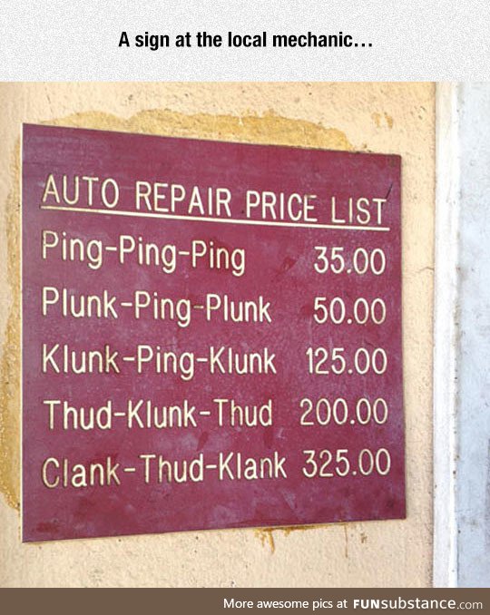 Auto repair price list
