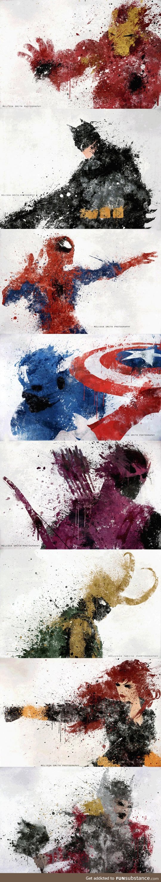 Awesome splatters of superhero characters