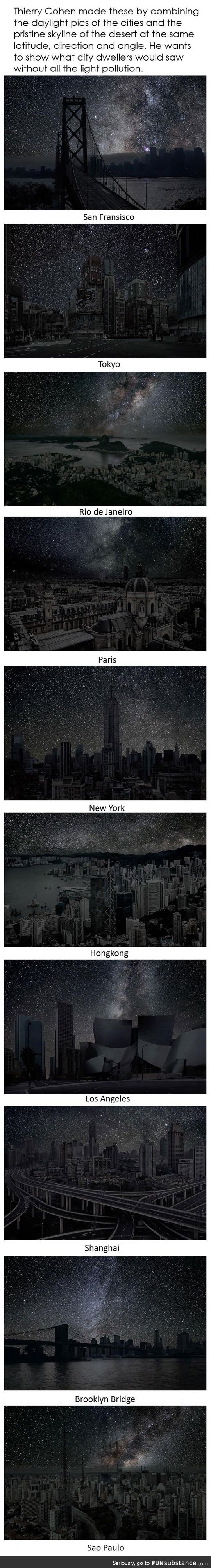 Pure night skylines of famous cities