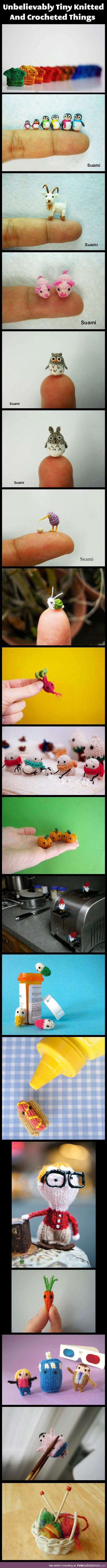 Tiny knitted and crocheted creatures