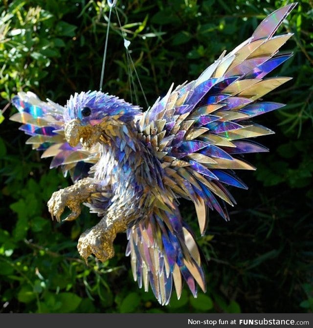 Bird made from old CDs