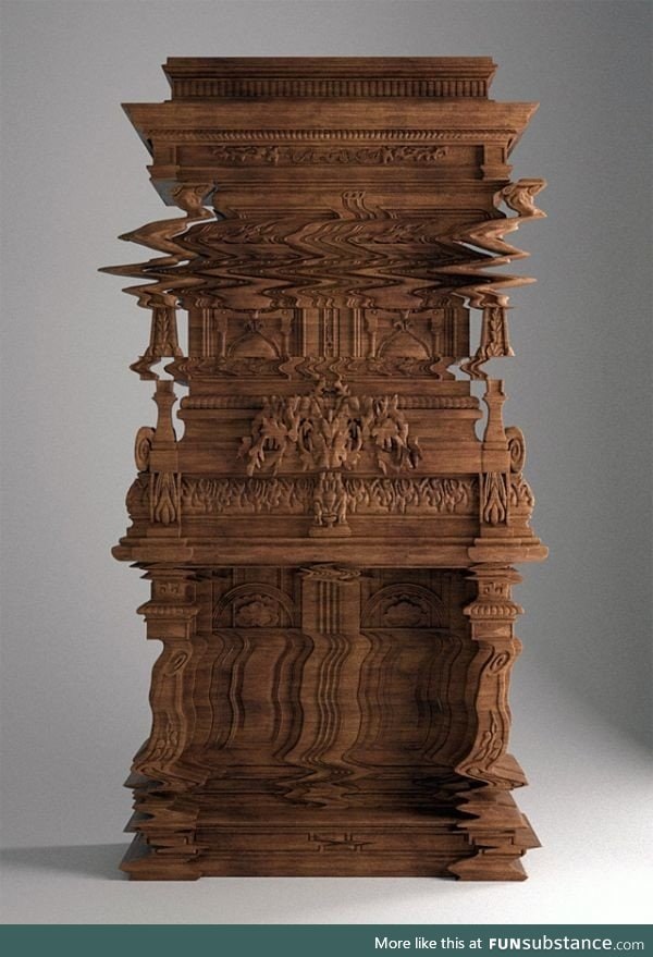 This cabinet called "Good Vibrations" was intricately carved to look like it's vibrating