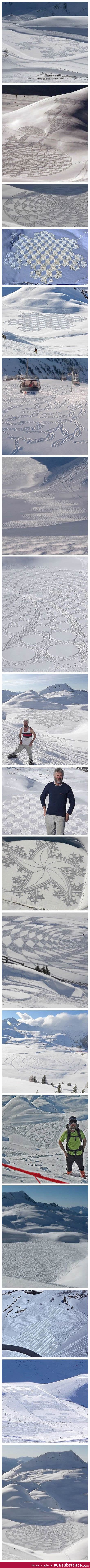 Epic snow drawings using his feet