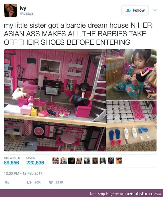 She makes her dolls take off their shoes