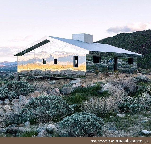 A California ranch style home completely covered in mirrors