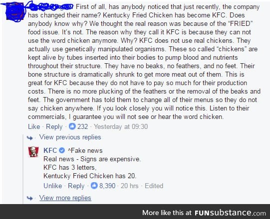 KFC clearing up rumours, like a boss