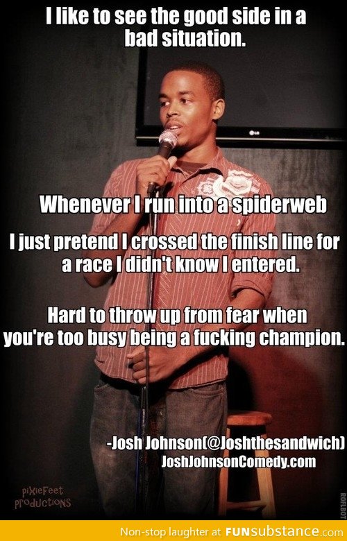 An optimist runs into a spiderweb