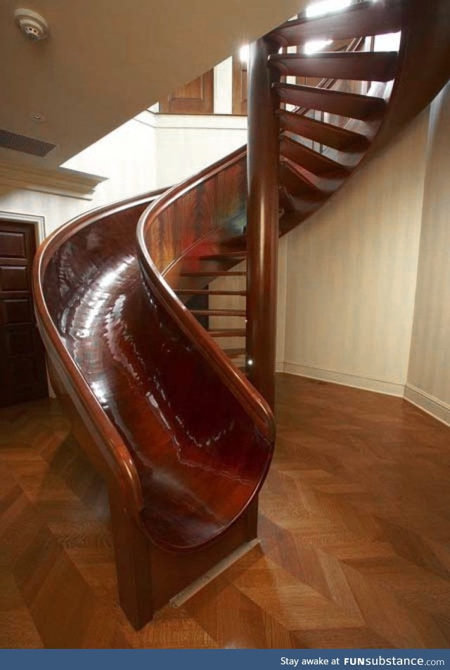 Stairs going up, slide going down