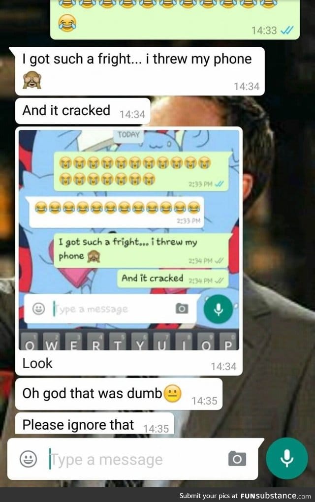Friend trying to show me how her phone cracked after I scared her