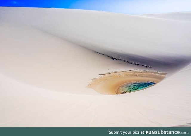 A lagoon quickly disappearing from the sand dunes of Brazil