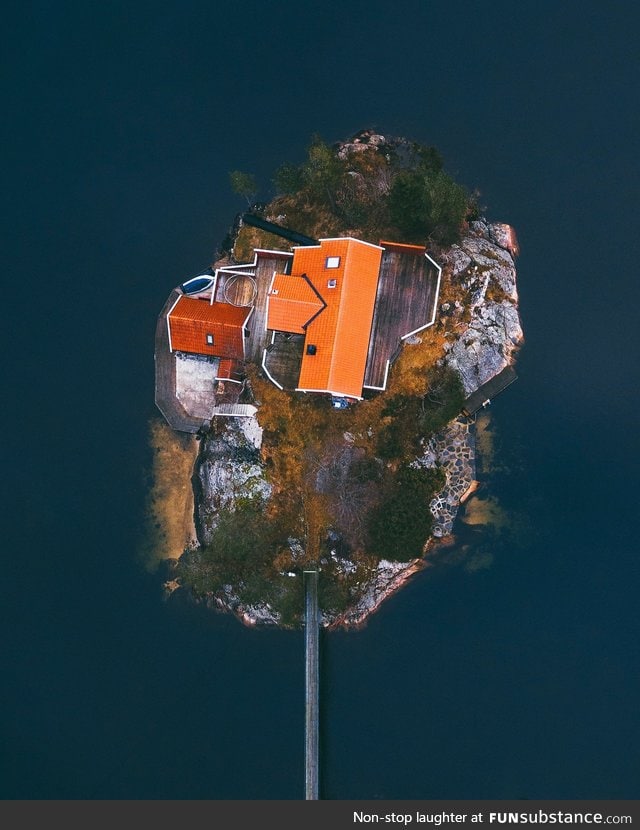 Aerial of a private island, Norway style