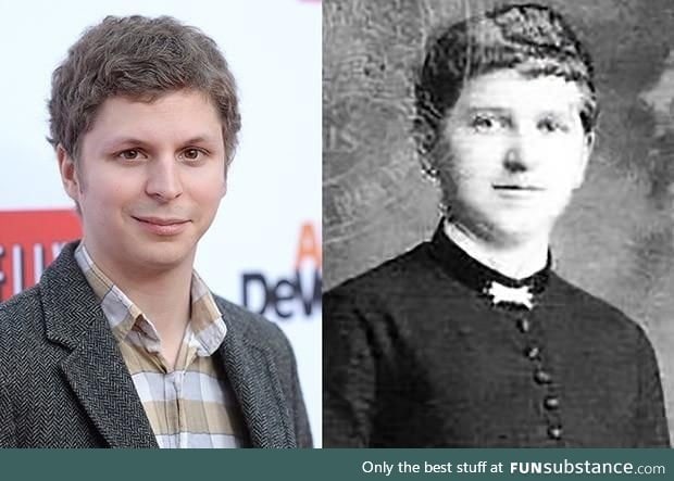 A side-by-side of Michael Cera and Hitler's mom