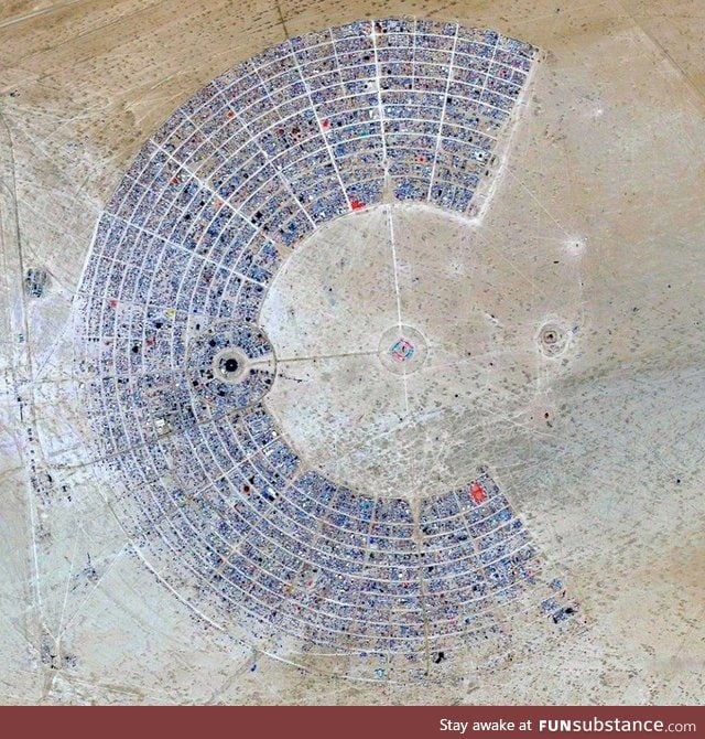 Aerial View of The Burning Man in Black Rock Desert of Nevada, USA