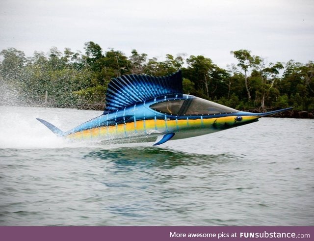 Jet powered semi-submersible watercraft shaped Like a Sailfish