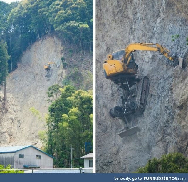 How diggers work on a mountain