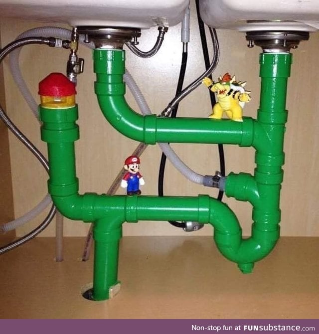 Mario VS Bowser, under the sink