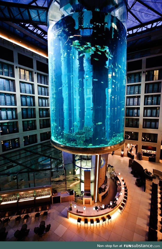 This aquarium in Berlin has an elevator passing through it