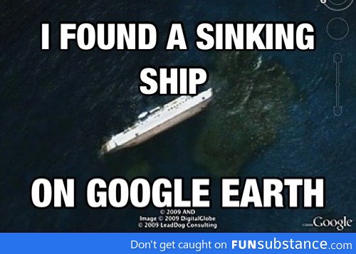 Sinking ship on Google Earth