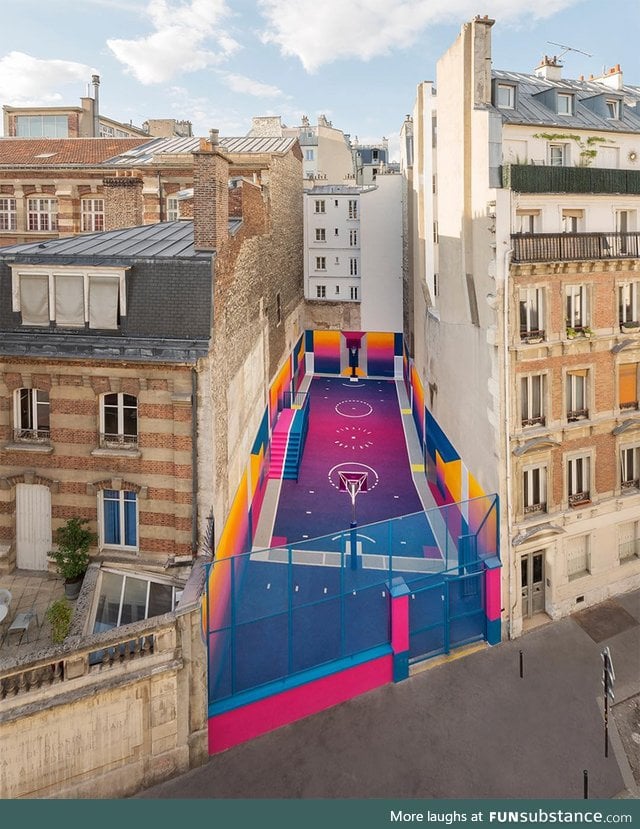 A Technicolor Basketball Court Emerged in Paris